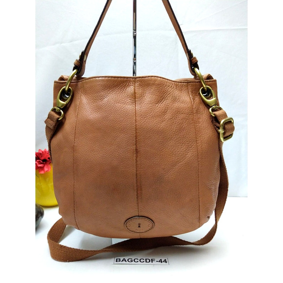 Fossil Brown Pebbled Leather Pocket Crossbody Shoulder Bag - Picture 2 of 12